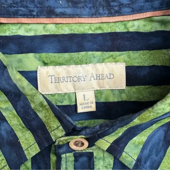 The Territory Ahead Men's Referee Batik Stripe Chest Pocket Short Sleeve Shirt L - Picture 3 of 7